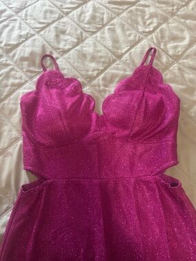 Fuchsia Glitter Cutout Prom Dress